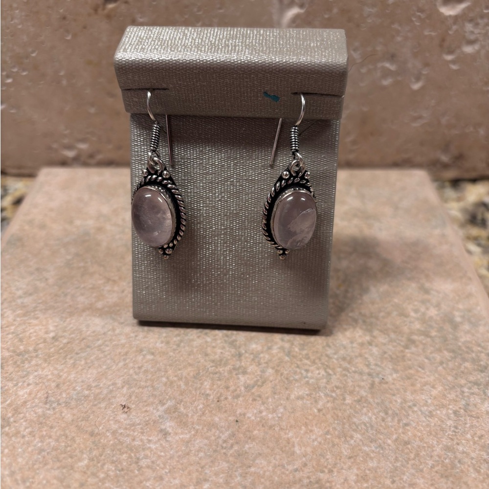SOLD Elegant Silver and Pink Quartz Earrings